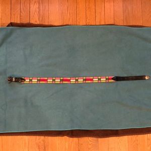 Preppy Needlepoint / black leather belt